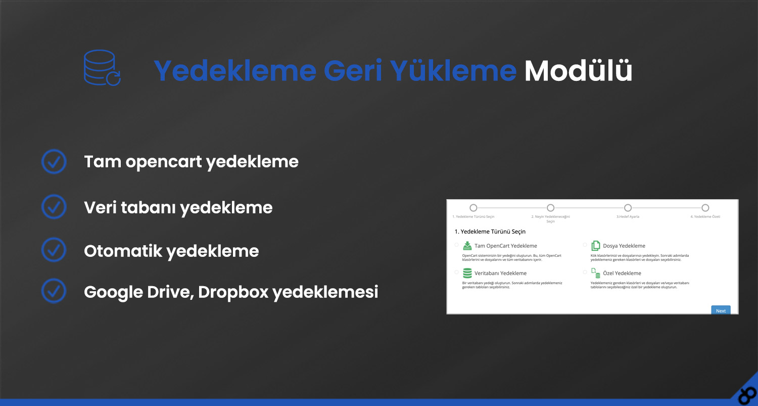 Opencart Yedekleme Modülü Demo