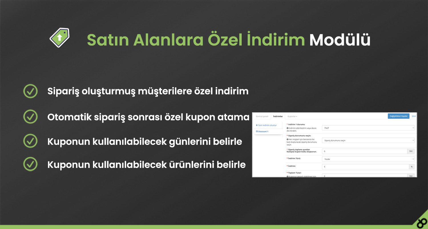 Opencart Satın Alanlara Özel İndirim Modülü