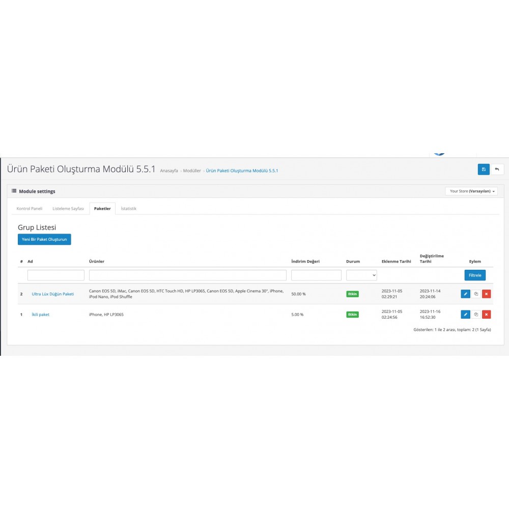 Opencart İndirim Paketi Modülü