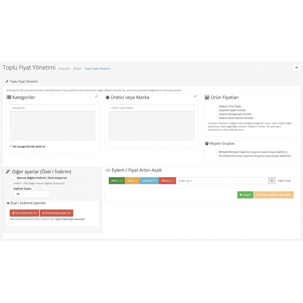 Opencart Toplu Fiyat Yönetimi Modülü